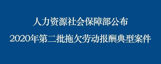 人力资源社会保障部公布2020年第二批拖欠劳动报酬典型案件